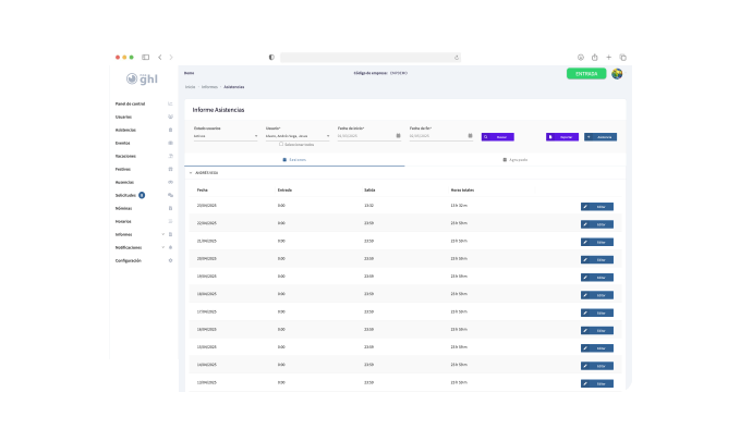 Captura de pantalla del panel de administración de Noa GHL