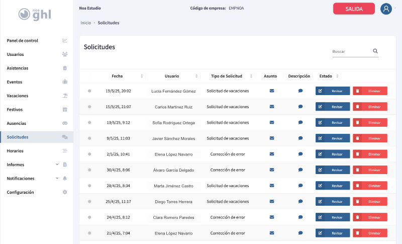 Captura de pantalla Panel de Noa GHL 2