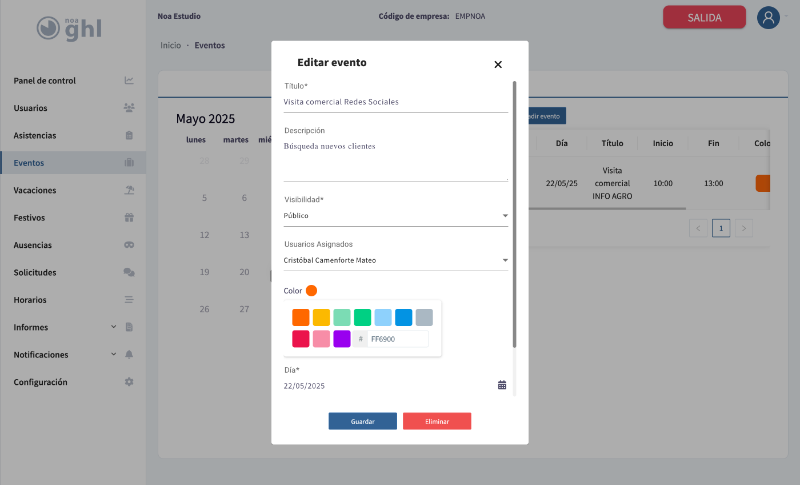 Captura de pantalla Panel de Noa GHL 3
